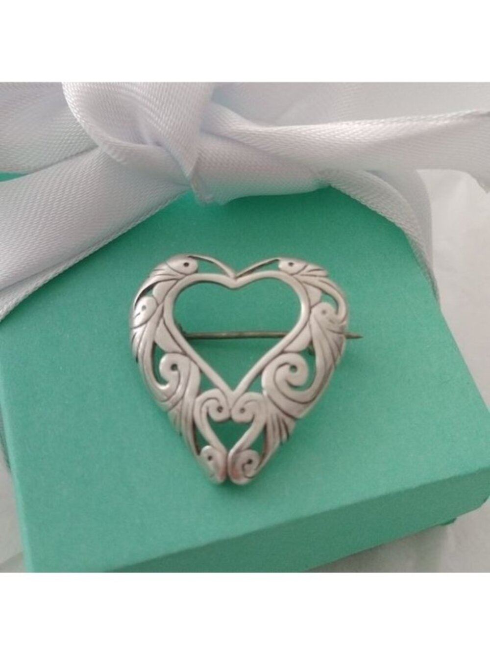 Artisan made Silver Openwork Heart Brooch